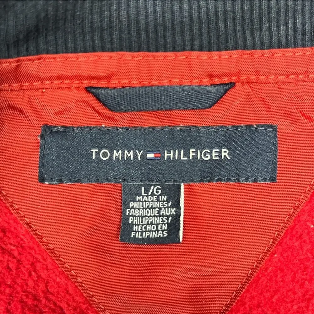 Vintage Tommy Hilfiger Men’s L Corduroy Collar Fleece Lined Red Windbreaker Y2K